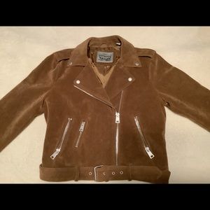 Levi's Women's Belted Faux Suede Moto Jacket (Large/Cognac)